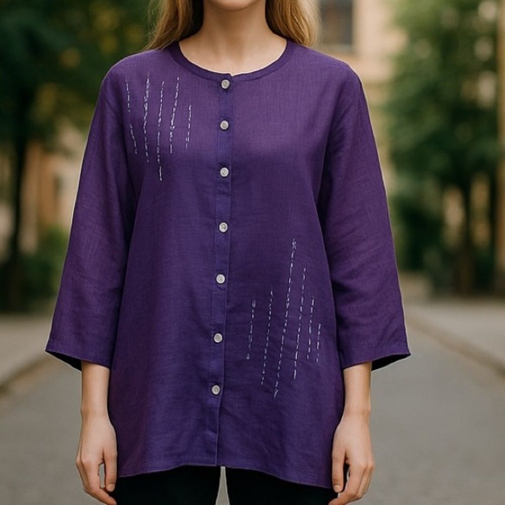 Napa Valley Women’s Button Up Embellished Purple Blouse Size Large